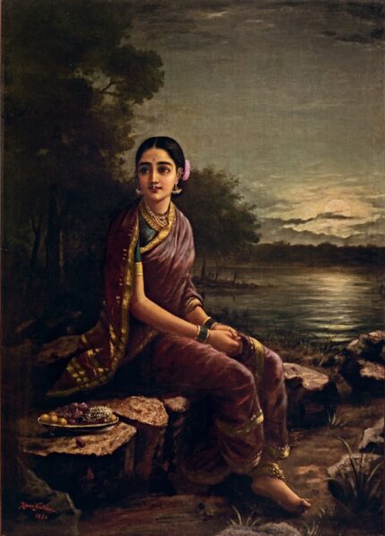 Raja Ravi Varma 1890 Radha in the Moonlight; Oil on canvas; Signed 'Ravi Varma 1890' lower left; 105.4 x 146 cm