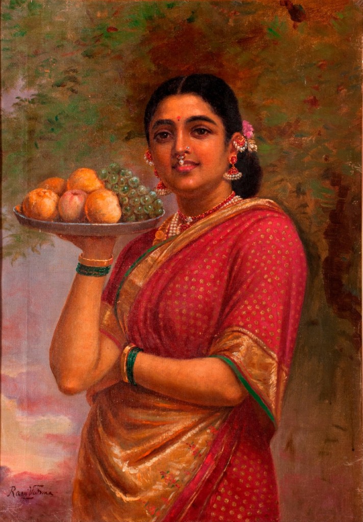 Raja Ravi Varma Madri or the Maharashtrian Lady with Fruit; Oil on Canvas; 50 x 71 cm