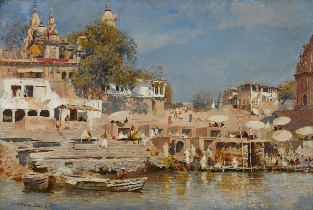 Edwin Lord Weeks 1883-85 Temples & Bathing Ghat at Benares; Oil on canvas; Signed lower left 'EL Weeks Benaras' 16-3-83; 76 x 50.6 cm