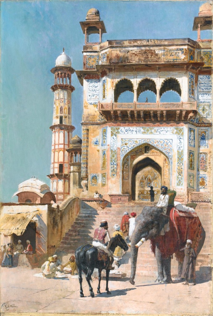 Edwin Lord Weeks 1883 Before the Great Mosque at Mathura; Oil on canvas; Signed 'EL Weeks' (lower left) and dated 'Jan '83' (lower right); 76.5 x 51.5 cm