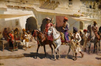 Edwin Lord Weeks 1884-85 Start for the Hunt at Gwalior by Marathas; Oil on canvas; signed 'EL Weeks' lower left; 86.9 x 132.7 cm