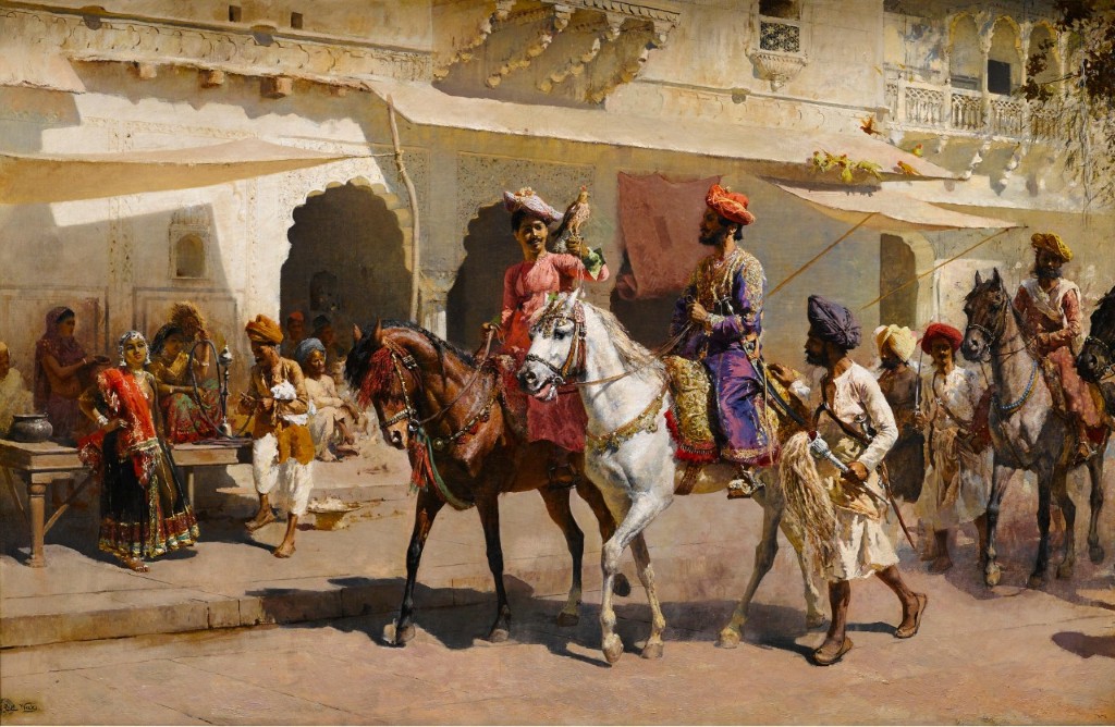 Edwin Lord Weeks 1884-85 Start for the Hunt at Gwalior by Marathas; Oil on canvas; signed 'EL Weeks' lower left; 86.9 x 132.7 cm
