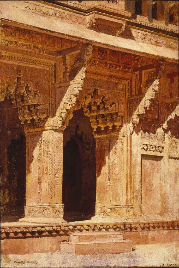 Edwin Lord Weeks 1885-95 Curiously Wrought Red Sandstone Arches, Fort Agra; Oil on canvas; Signed lower left 'Weeks Agra'; 33 x 48.9 cm