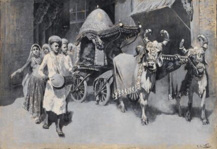 Edwin Lord Weeks 1882 A Wedding Procession in Ahmedabad, India; Oil on canvas, en grisaille; Signed 'EL Weeks' (lower right); 51.5 x 35.5 cm