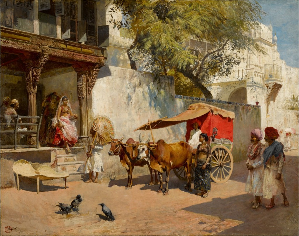 Edwin Lord Weeks 1885-90 Nautch Girls & Bullock Gharry, Ahmedabad (Gujarat State, India); Oil on canvas; Signed & stamped with artist's seal 'EL Weeks' lower left; 92.4 x 73.3 cm