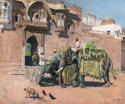Edwin Lord Weeks 1887-90 The Elephants of the Rajah of Jodhpore; Oil on canvas; Signed 'EL Weeks Jodhpore' (lower right); 55.9 x 47 cm