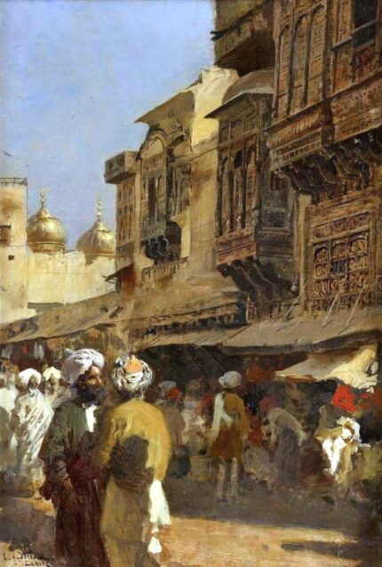 Edwin Lord Weeks 1888-89 A Market Scene, Lahore; Oil on canvas; Signed 'EL Weeks Lahore' bottom left; 33 x 48.3 cm
