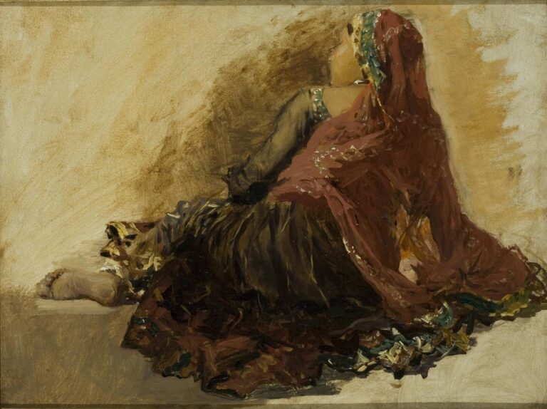 Edwin Lord Weeks 1893-1900 A Study of a Reclining Dancer (Nautch Girl) at Benares; Oil on Canvas; Asia Art Museum, San Francisco, US; 49.5 x 36.8 cm