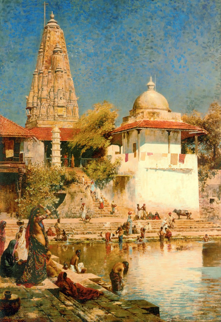 Edwin Lord Weeks 1893 Banganga Tank & Walkeshwar Temple at Bombay; Oil on canvas; Signed 'EL Weeks' lower left; 114.3 x 165.7 cm