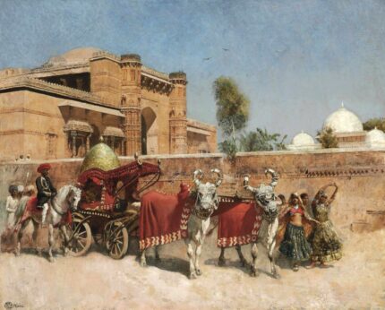 Edwin Lord Weeks A Wedding Procession before a Palace in Rajasthan; Oil on canvas; Signed 'Weeks' & stamped (lower left); 100.3 x 81.3 cm