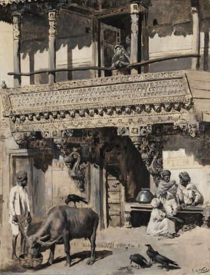 Edwin Lord Weeks Discussing the Dowry; Oil on board; Signed 'EL Weeks' lower right; 30.5 x 40 cm