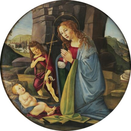 Sandro Botticelli 1480-90 Madonna & Child with Saint John the Baptist; Tempera & Oil on wood; Museo Soumaya, Mexico City, Mexico; Dia 115 cm