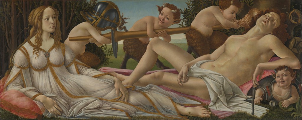 Sandro Botticelli 1485 Venus & Mars; Egg tempera & oil on wood; The National Gallery, London, UK; 173.4 x 69.2 cm