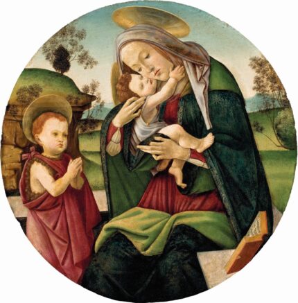 Sandro Botticelli 1490-1500 Virgin & Child with St John the Baptist child; Tempera on wood; MASP - Museu de Arte de São Paulo Assis Chateaubriand, Sao Paulo, Brazil; Dia 75.5 cm