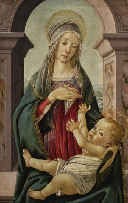 Sandro Botticelli Madonna & Child, seated before a classical window; Oil on panel; 49.1 x 76.9 cm