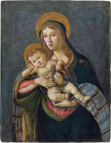 Sandro Botticelli The Madonna & Child with the Crown of Thorns & Three Nails; Oil & gold on panel; 51.4 x 66.6 cm