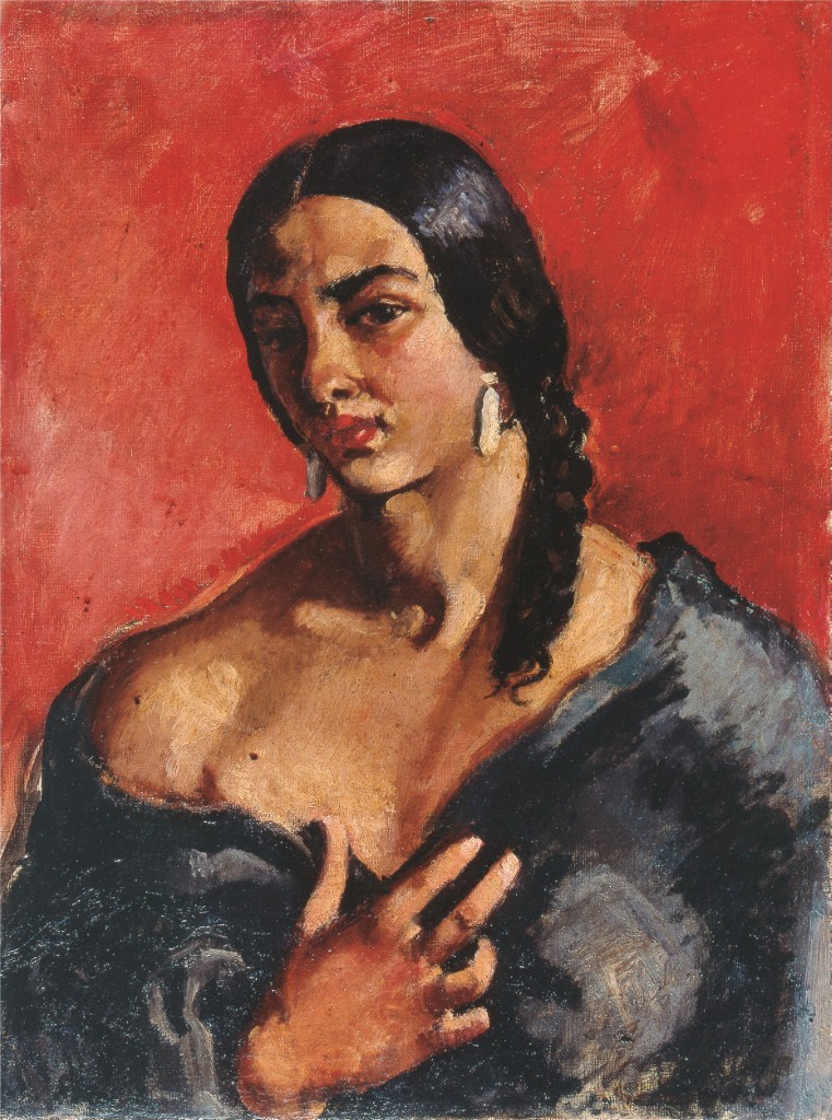 Amrita Sher-Gil 1930 Self-Portrait with Red Background; Oil on Canvas; 57 x 90 cm