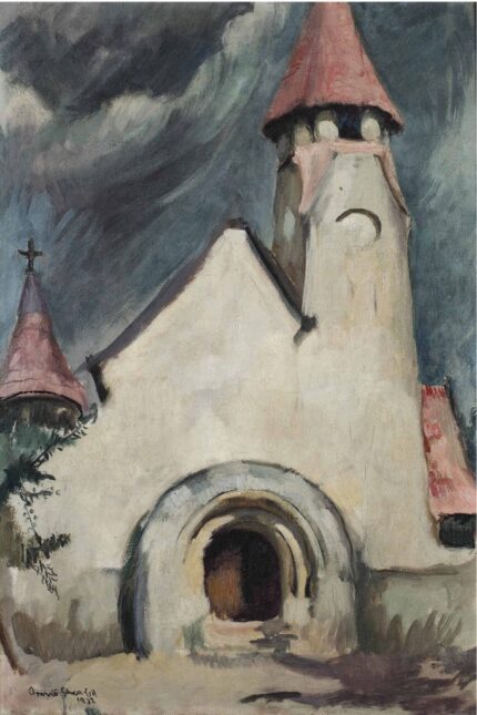 Amrita Sher-Gil 1932 Untitled (Hungarian Village Church); Oil on canvas; Signed 'Amrita Sher-Gill 1932' lower left; 56.8 x 80.3 cm