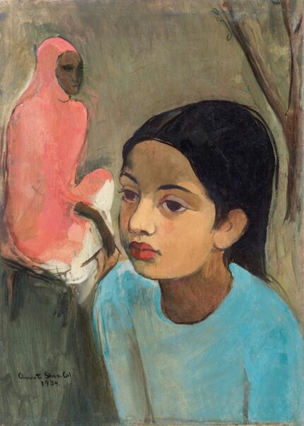 Amrita Sher-Gil 1934 The Little Girl in Blue; Oil on Canvas; Signed 'Amrita Sher-Gil 1934' lower left; 40.6 x 48 cm