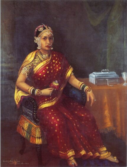 Raja Ravi Varma 1879 HH Sri Janaki Subbamma Bai Sahib, Rani of Pudukkottai; Oil on canvas; 40 x 52.6 inch