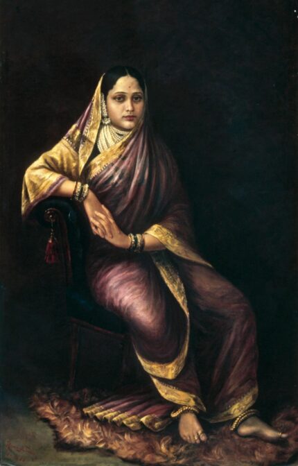 Raja Ravi Varma 1889 Maharani Chimnabai II of Baroda; Oil on canvas; Signed 'Ravi Varma 1-1889' lower left