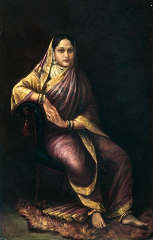 Raja Ravi Varma 1889 Maharani Chimnabai II of Baroda; Oil on canvas; Signed 'Ravi Varma 1-1889' lower left