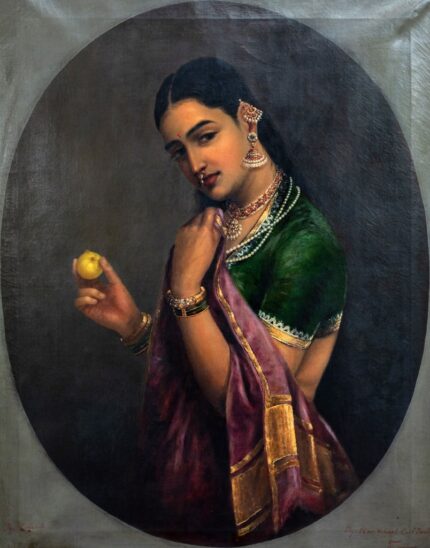 Raja Ravi Varma 1893 The Coquette; Oil Paint; Signed 'Ravi Varma Coil Tampuran, Travancore' bottom right