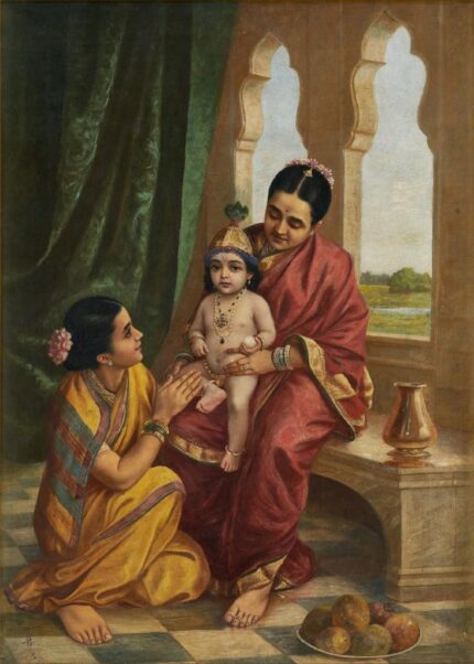 Raja Ravi Varma 1895 Yashoda Krishna; Oil on canvas; Signed ‘Rav... 18...’ lower left; 50.8 x 71.4 cm