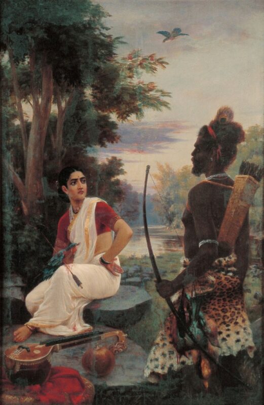 Raja Ravi Varma 1898 An Adaptation of the poem 'Veena nu Mrug'; Oil on canvas; 89.2 x 135.1 cm