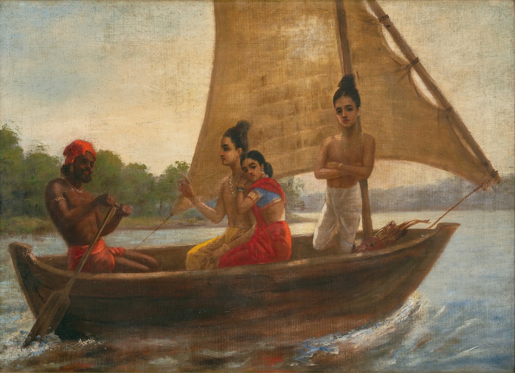 Raja Ravi Varma Rama Sita & Laksmana Crossing the Sarayu; Oil on canvas; 71.1 x 52 cm