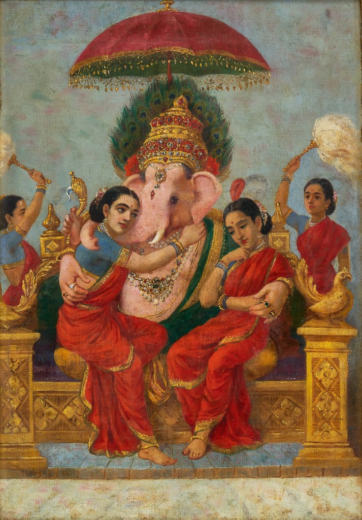 Raja Ravi Varma Riddhi Siddhi Ganpati; Oil on canvas; 35.8 x 50.8 cm