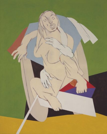 Tyeb Mehta 1993 Durga Mahisasura Mardini; Acrylic on Canvas; Signed 'Tyeb 93' upper left; 105 x 149.5 cm